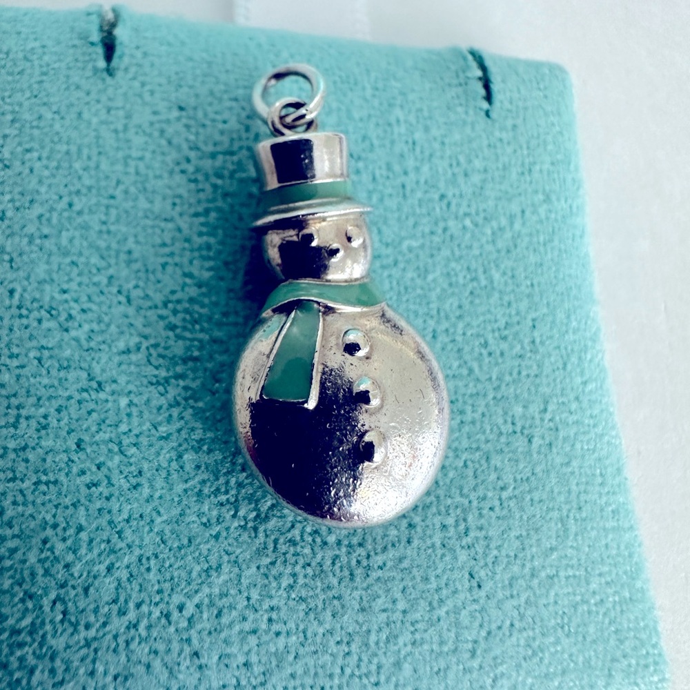 Tiffany & Co Snowman Charm Pendant in Silver and Blue Enamel-Collector's item